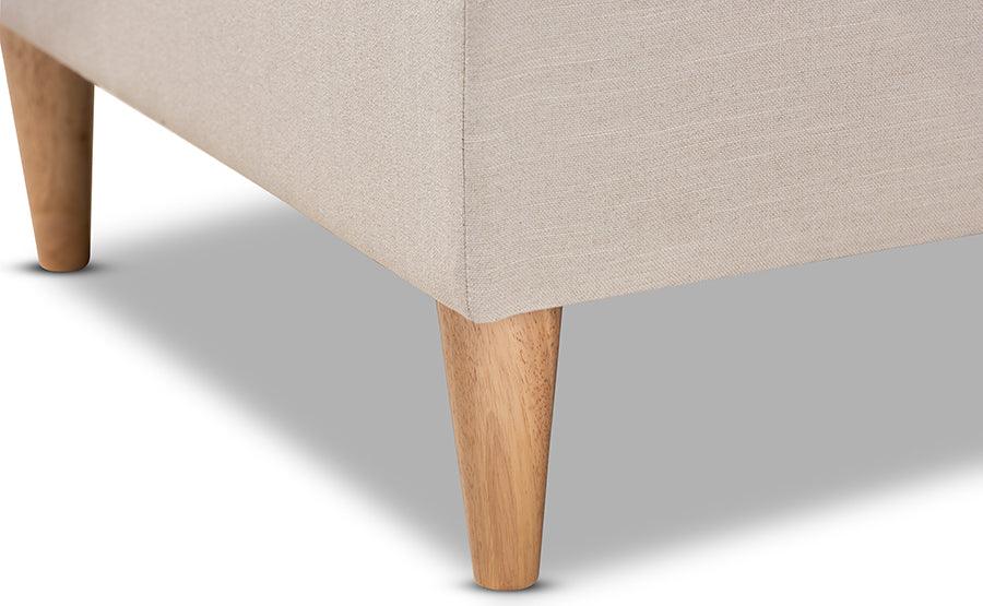 Wholesale Interiors Accent Chairs - Emeline Modern and Contemporary Beige Fabric Upholstered Oak Finished Chaise Lounge
