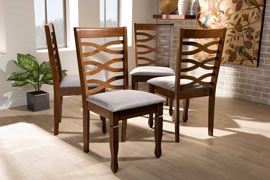 Wholesale Interiors Dining Chairs - Elijah Grey Fabric Upholstered And Walnut Brown Finished Wood 4-Piece Dining Chair Set