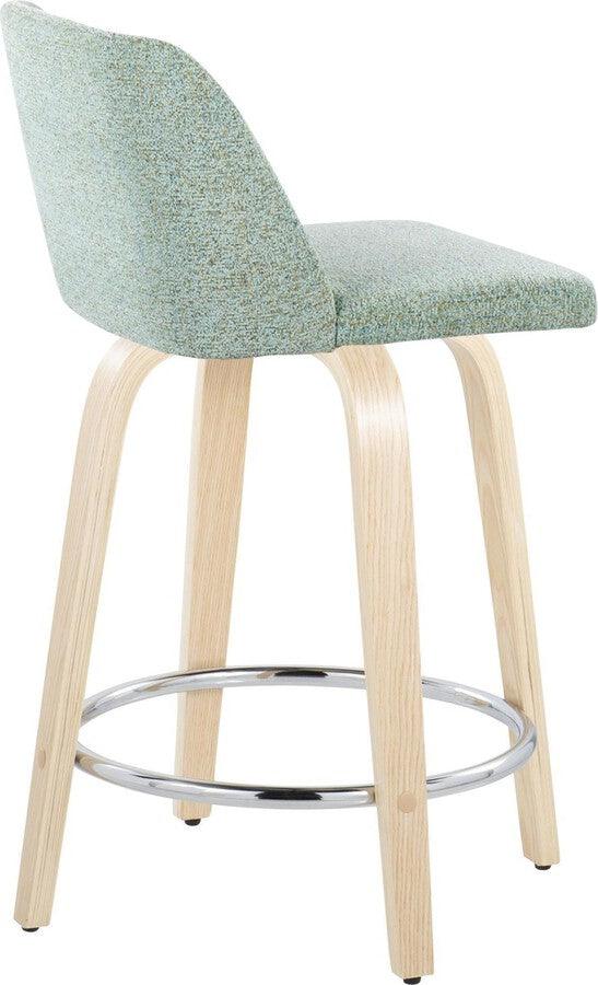 Lumisource Barstools - Toriano 24" Fixed Height Counter Stool In Natural Wood Green (Set of 2)
