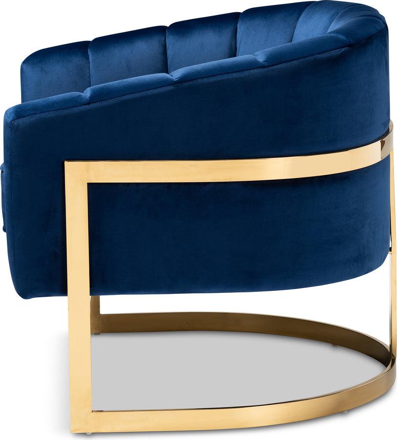 Tomasso Glam Royal Blue Velvet Fabric Upholstered Gold-Finished Lounge Chair