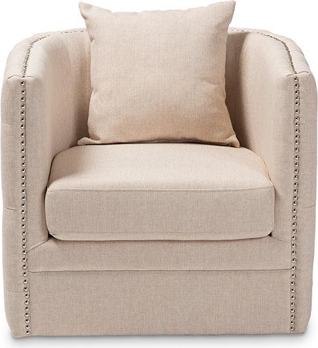 Wholesale Interiors Accent Chairs - Micah Modern And Contemporary Beige Fabric Upholstered Tufted Swivel Chair