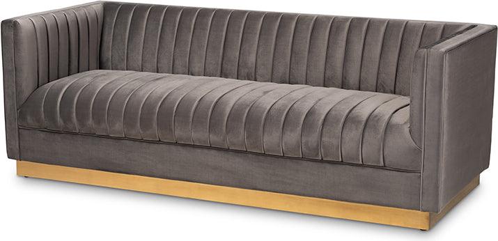 Wholesale Interiors Sofas & Couches - Aveline Glam And Luxe Grey Velvet Fabric Upholstered Brushed Gold Finished Sofa