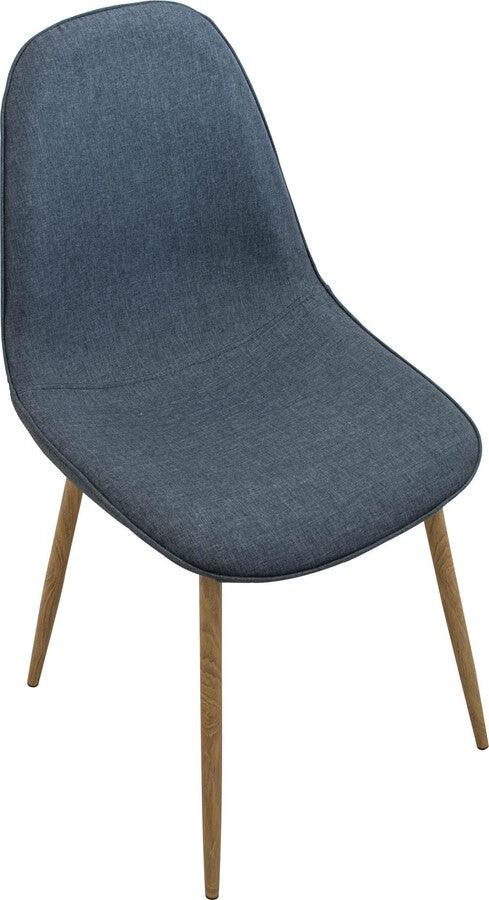 Lumisource Dining Chairs - Pebble Mid-Century Modern Dining/Accent Chair in Walnut and Blue Fabric - Set of 2