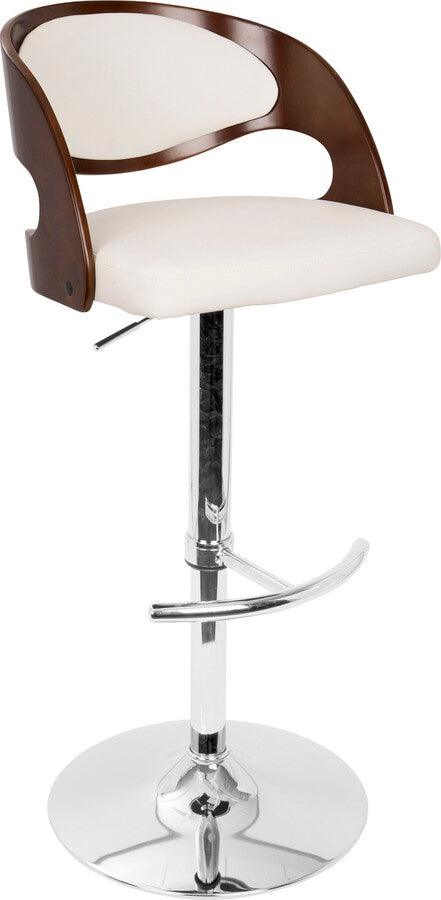 Lumisource Barstools - Pino Mid-Century Modern Adjustable Barstool with Swivel in Cherry and White Faux Leather