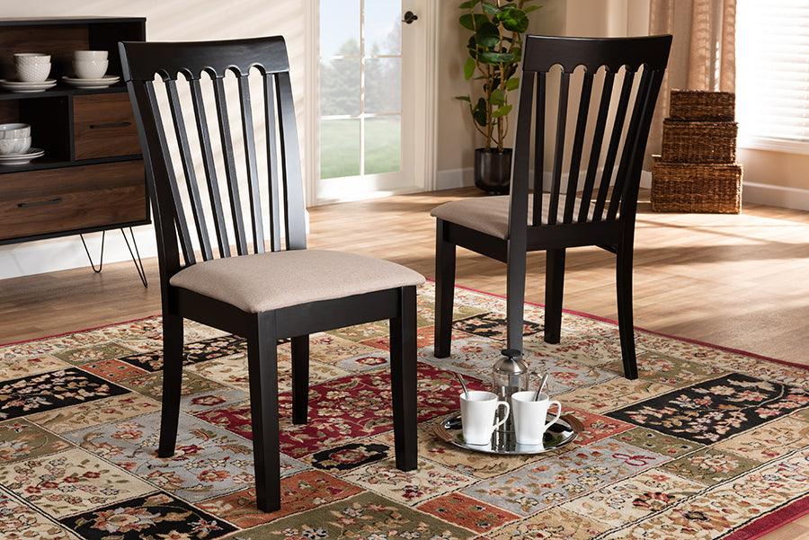 Wholesale Interiors Dining Chairs - Minette Contemporary Fabric Espresso Brown Finished 2-Piece Wood Dining Chair Set
