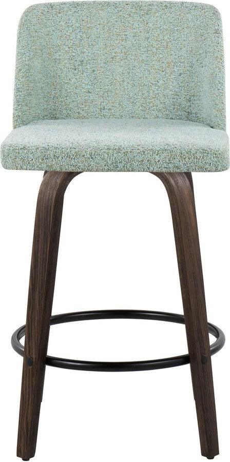 Lumisource Barstools - Toriano 26" Fixed Height Counter Stool With Swivel In Walnut Wood & Light Green Fabric (Set of 2)