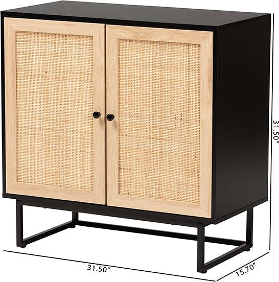 Wholesale Interiors Buffets & Cabinets - Declan Mid-Century Modern Espresso Brown Finished Wood and Natural Rattan 2-Door Storage Cabinet