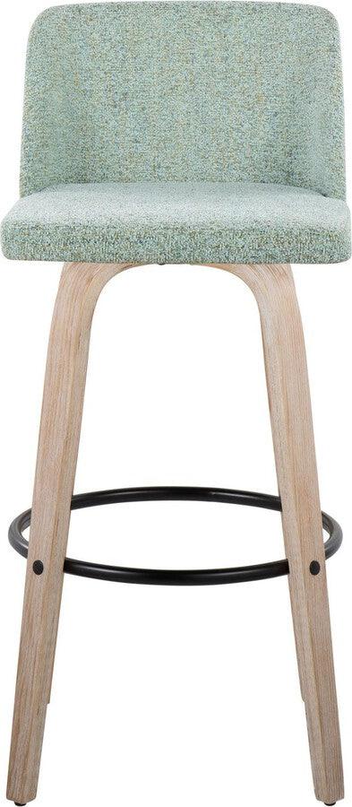 Lumisource Barstools - Toriano 30" Fixed Height Barstool With Swivel In White-Washed Wood & Light Green Fabric (Set of 2)