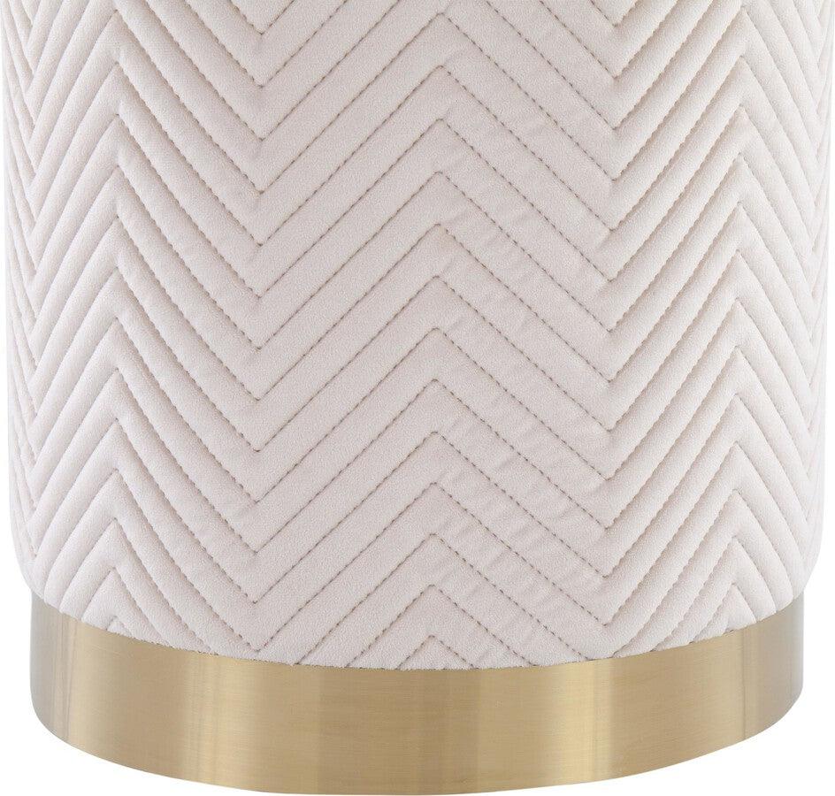 Lumisource Ottomans & Stools - Marla Contemporary/Glam Chevron Ottoman in Gold Steel & Cream Velvet