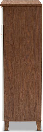 Wholesale Interiors Shoe Storage - Coolidge Contemporary White and Walnut 5-Shelf Wood Shoe Storage Cabinet with Drawer