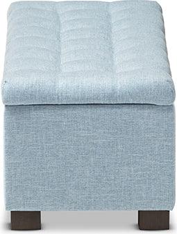 Wholesale Interiors Benches - Roanoke Light Blue Fabric Upholstered Grid-Tufting Storage Ottoman Bench