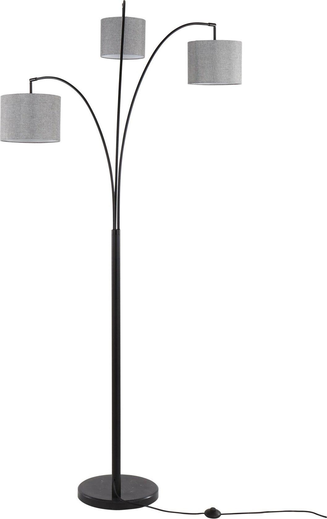 Lumisource Floor Lamps - Willow Floor Lamp Black Steel & Black Marble & Gray