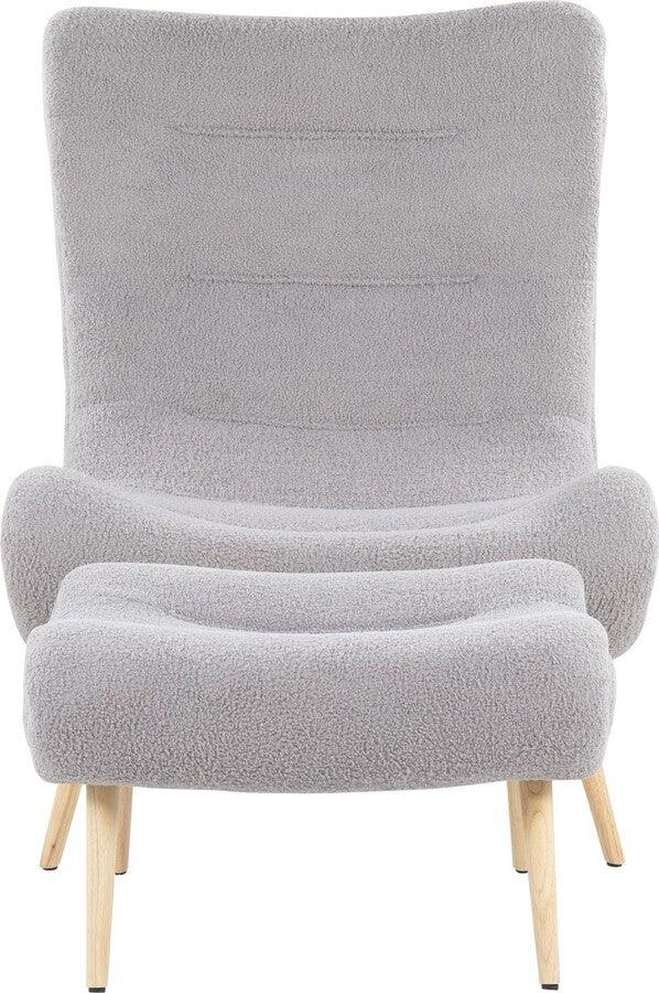 Lumisource Accent Chairs - Cloud Contemporary Chair In Natural Wood & Grey Sherpa Fabric With Ottoman