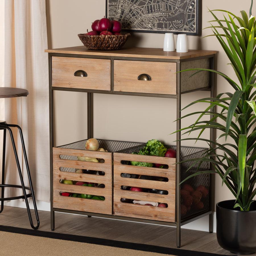 Wholesale Interiors Kitchen Storage & Organization - Abram Oak & Black Metal 2-Drawer Kitchen Storage Cabinet
