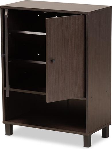 Wholesale Interiors Shoe Storage - Rossin Dark Brown Finished Wood 2-Door Entryway Shoe Storage Cabinet with Bottom Shelf