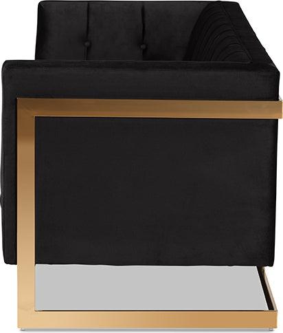 Wholesale Interiors Sofas & Couches - Ambra Glam and Luxe Black Velvet Upholstered and Button Tufted Sofa with Gold-Tone Frame
