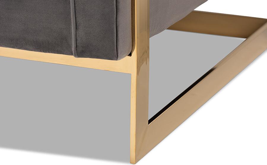 Wholesale Interiors Accent Chairs - Ambra Glam and Luxe Grey Velvet and Button Tufted Armchair with Gold-Tone Frame