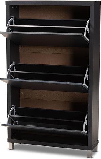 Wholesale Interiors Shoe Storage - Simms Contemporary Dark Grey Wood Shoe Storage Cabinet with 6 Fold-Out Racks