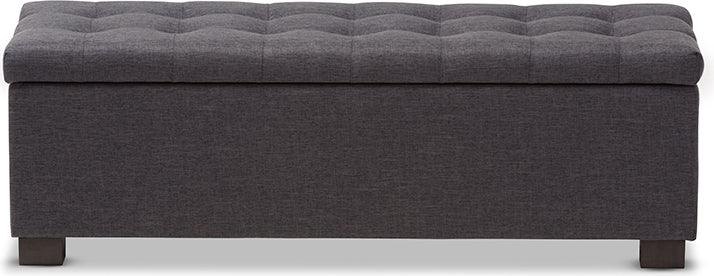 Wholesale Interiors Benches - Roanoke Dark Grey Fabric Upholstered Grid-Tufting Storage Ottoman Bench