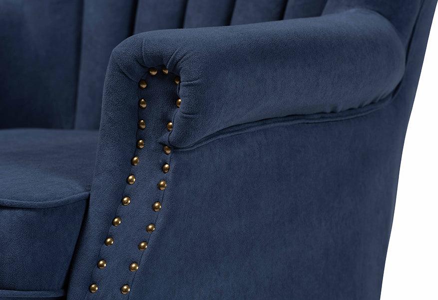 Wholesale Interiors Accent Chairs - Relena Navy Blue Velvet Fabric Upholstered and Dark Brown Finished Wood Armchair