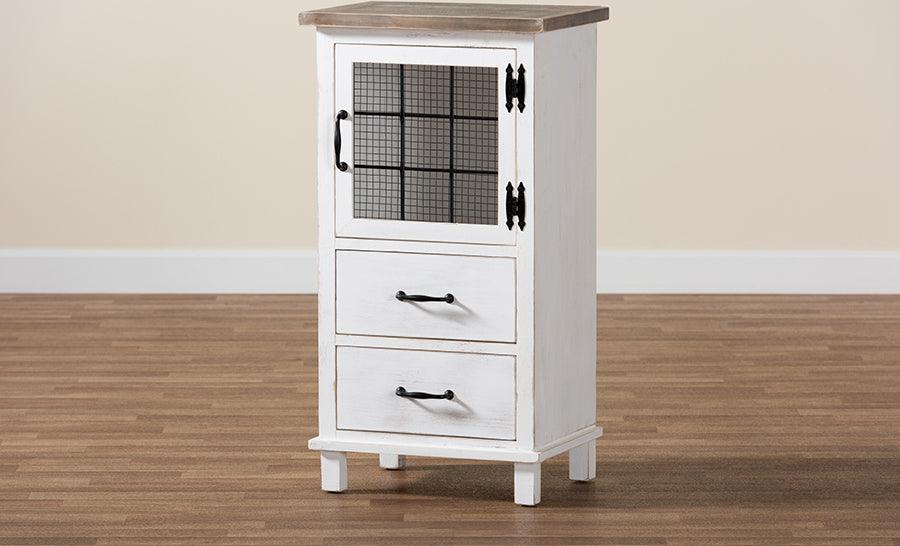 Wholesale Interiors Buffets & Cabinets - Faron Two-Tone Distressed White and Oak Brown Finished Wood 2-Drawer Storage Cabinet