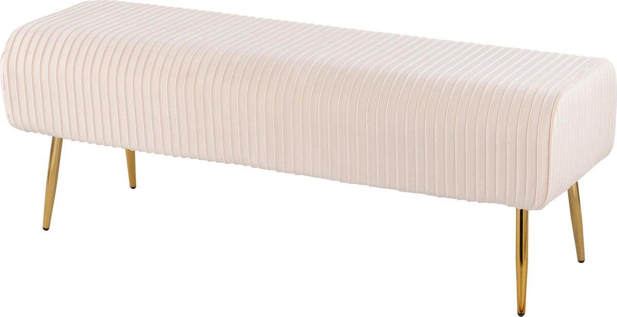 Lumisource Benches - Marla Glam Pleated Bench in Gold Steel and Cream Velvet