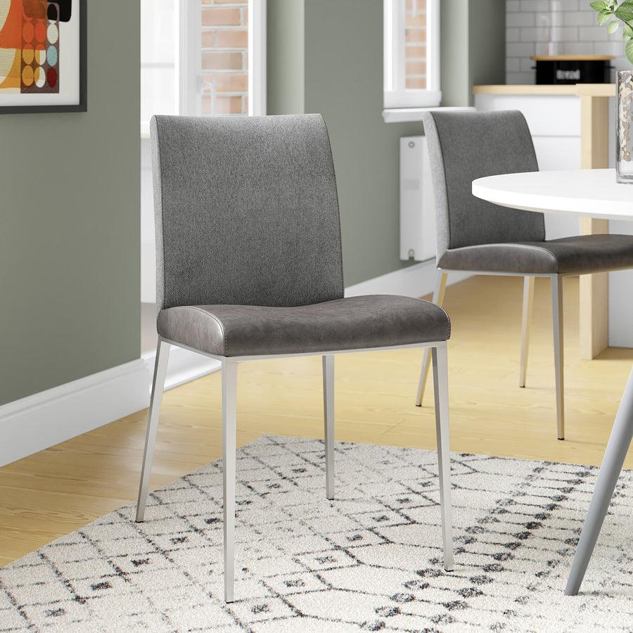 Euro Style Dining Chairs - Rasmus Side Chair with Light Gray Seat and Back with Brushed Stainless Steel Legs - Set of 2