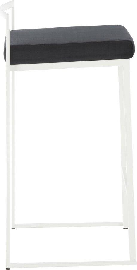 Lumisource Barstools - Fuji Contemporary Stackable Counter Stool in White with Black Velvet Cushion - Set of 2
