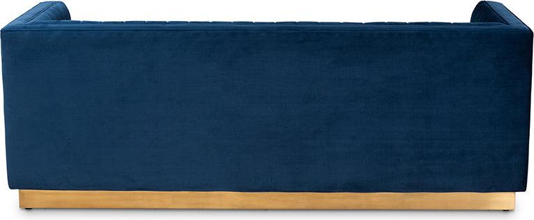 Wholesale Interiors Sofas & Couches - Aveline Glam And Luxe Navy Blue Velvet Fabric Upholstered Brushed Gold Finished Sofa