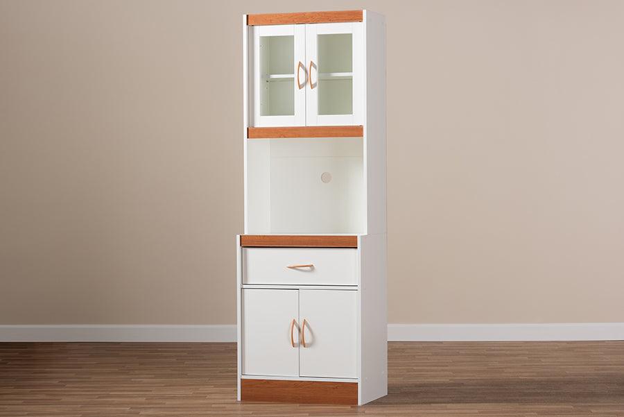 Wholesale Interiors Kitchen Storage & Organization - Laurana Modern and Contemporary White and Cherry Finished Kitchen Cabinet and Hutch