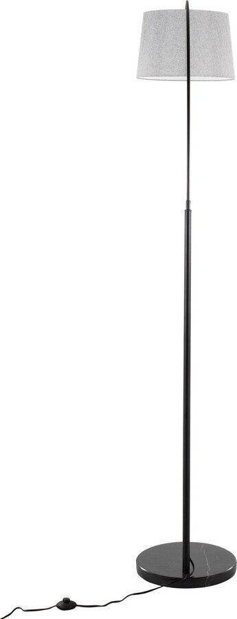 Lumisource Floor Lamps - March Contemporary Floor Lamp In Black Marble & Black Metal With Grey Linen Shade