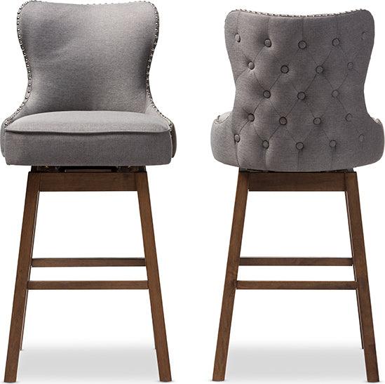 Wholesale Interiors Barstools - Gradisca Button-Tufted Upholstered Swivel Barstool Grey & Walnut Brown (Set of 2)