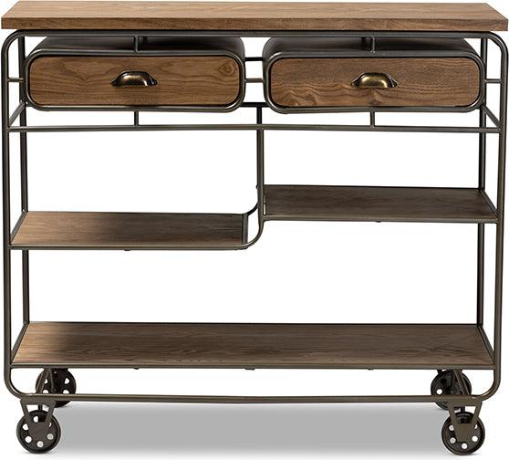 Wholesale Interiors Kitchen & Bar Carts - Grant Vintage Rustic Industrial Oak Brown Wood and Black Metal 2-Drawer Kitchen Cart