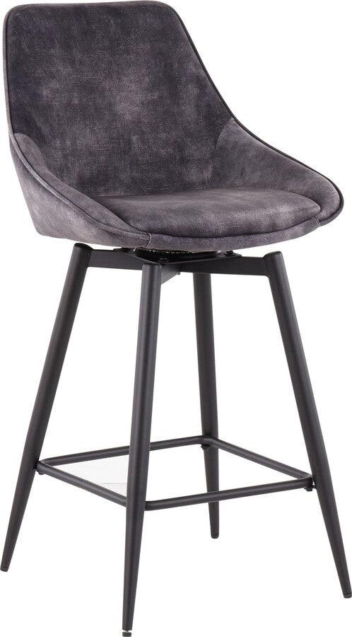 Lumisource Barstools - Diana Contemporary Counter Stool in Black Steel and Grey Velvet - Set of 2
