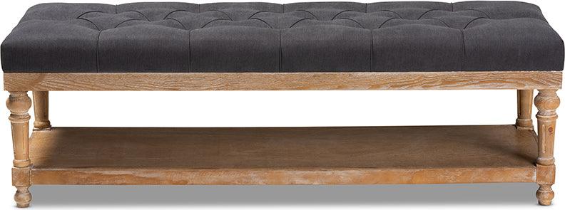 Wholesale Interiors Benches - Linda Modern and Rustic Charcoal Linen Fabric and Greywashed Wood Storage Bench