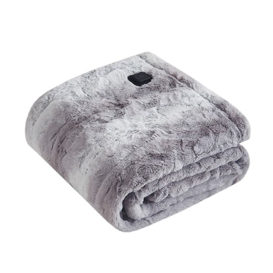 Olliix.com Heated Blankets - Faux Fur Heated Wrap with Built-in Controller Grey