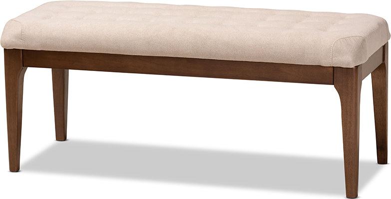 Wholesale Interiors Benches - Walsh Mid-Century Modern Beige Fabric and Walnut Brown Wood Dining Bench