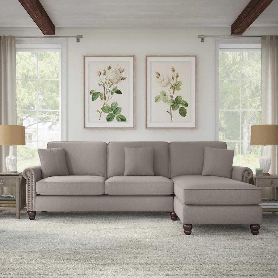Bush Business Furniture Sectional Sofas - 102W Sectional Couch with Reversible Chaise Lounge Beige Herringbone Fabric T