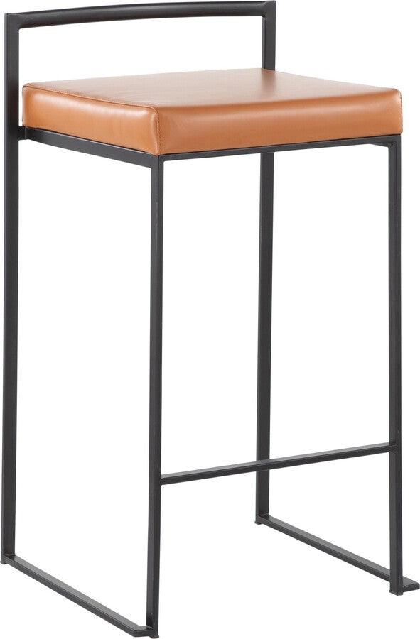 Lumisource Barstools - Fuji Contemporary Stackable Counter Stool in Black with Camel Faux Leather Cushion - Set of 2