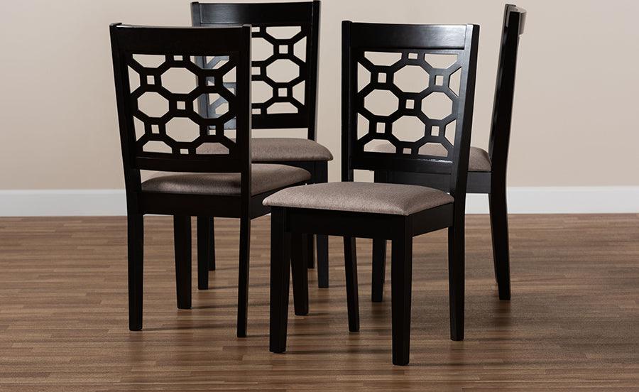 Wholesale Interiors Dining Chairs - Peter Sand Fabric Upholstered and Dark Brown Finished Wood 4-Piece Dining Chair Set