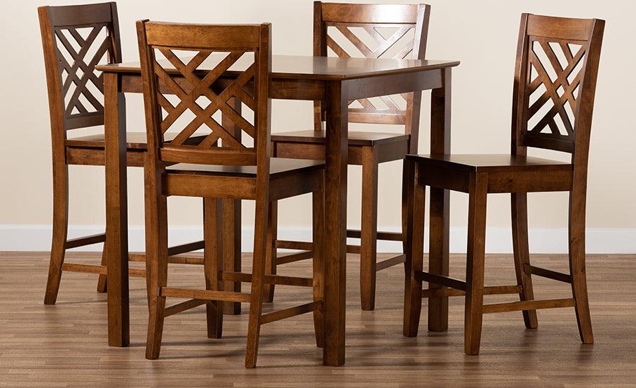Wholesale Interiors Dining Sets - Caron Walnut Brown Finished Wood 5-Piece Pub Set
