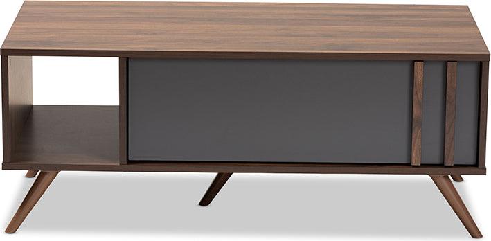 Wholesale Interiors Coffee Tables - Naoki Modern and Contemporary Two-Tone Grey and Walnut Wood 1-Drawer Coffee Table