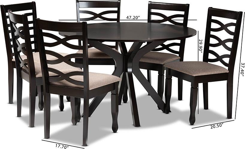 Wholesale Interiors Dining Sets - Mila Sand Fabric Upholstered Dark Brown Finished Wood 7-Piece Dining Set