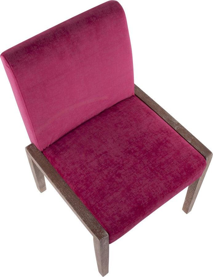 Lumisource Accent Chairs - Carmen Contemporary Chair In White Washed Wood & Crushed Hot Pink Velvet (Set of 2)