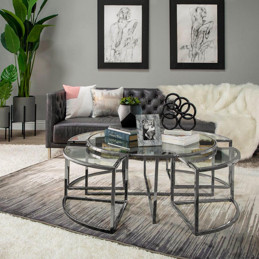Sagebrook Home Decorative Objects - 13" Metal Rings On Marble Base, Black