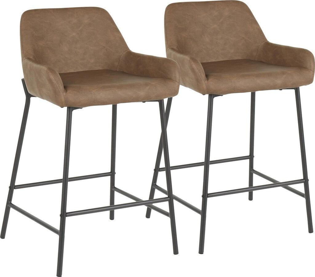 Lumisource Barstools - Daniella Industrial Counter Stool in Black Metal and Espresso Faux Leather - Set of 2