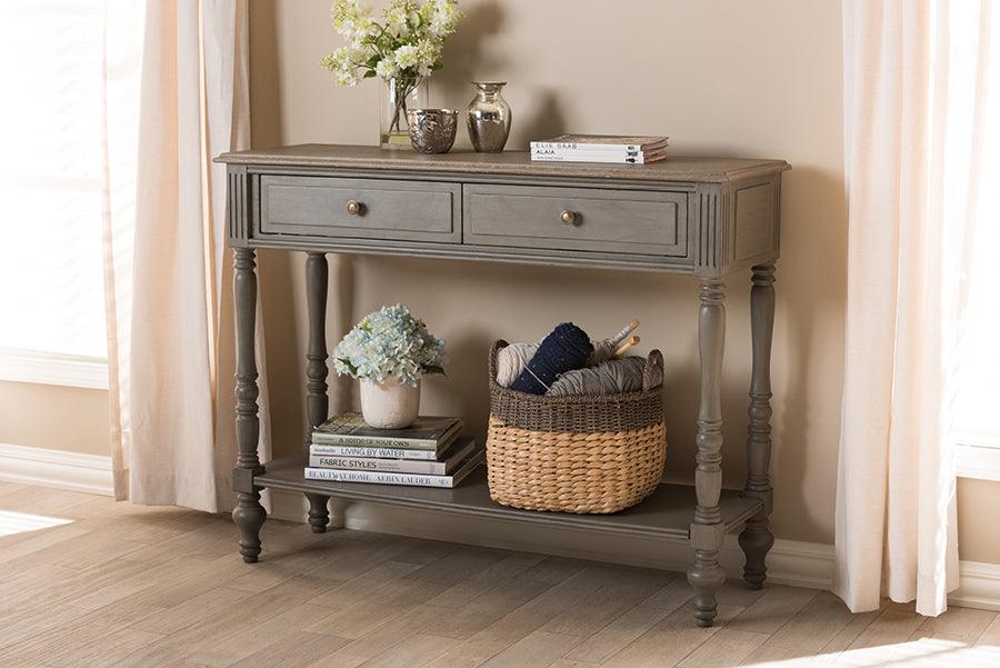 Wholesale Interiors Consoles - Noemie Country Cottage Farmhouse Brown Finished 2-Drawer Console Table