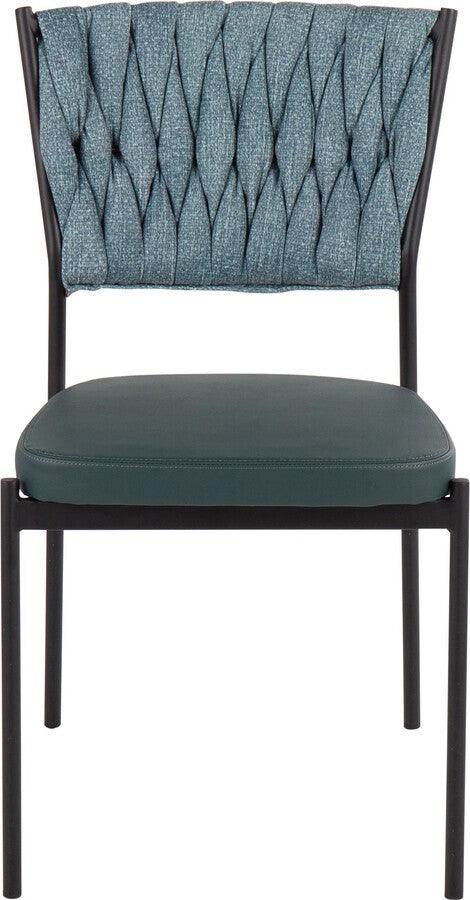 Lumisource Accent Chairs - Braided Tania Contemporary Chair In Black Metal, Green Faux Leather, & Sea Green Fabric (Set of 2)