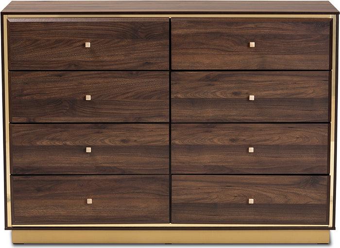 Wholesale Interiors Dressers - Cormac Modern and Contemporary Walnut Brown Wood and Gold Metal 8-Drawer Dresser