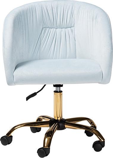 Wholesale Interiors Task Chairs - Ravenna Contemporary Glam and Luxe Aqua Velvet Fabric and Gold Metal Swivel Office Chair